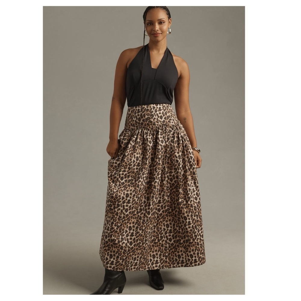 Anthropologie Mara Mara Leopard Print Basque Waist Drop Waist Maxi Skirt NWT - Picture 6 of 16
